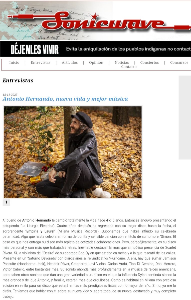 Extensa y estupenda entrevista a cargo de Txema Mañeru sobre la gestación, composición, grabación y demás entresijos de "Empiria y Laurel" para <a href="/sonicwavemag/">𝙎𝙤𝙣𝙞𝙘 𝙒𝙖𝙫𝙚 𝙈𝙖𝙜𝙖𝙯𝙞𝙣𝙚</a>. ¡Así da gusto! Link en bio:
sonicwavemagazine.com/antonio-hernan…