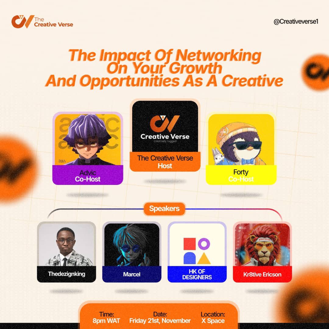 Networking isn’t just meeting people it’s one of the fastest ways to level up your creative journey.

Join us this Friday with our amazing speakers as we discuss “The Impact of Networking on Your Growth and Opportunities as a Creative.”

Set your reminders
x.com/i/spaces/1BRJj…