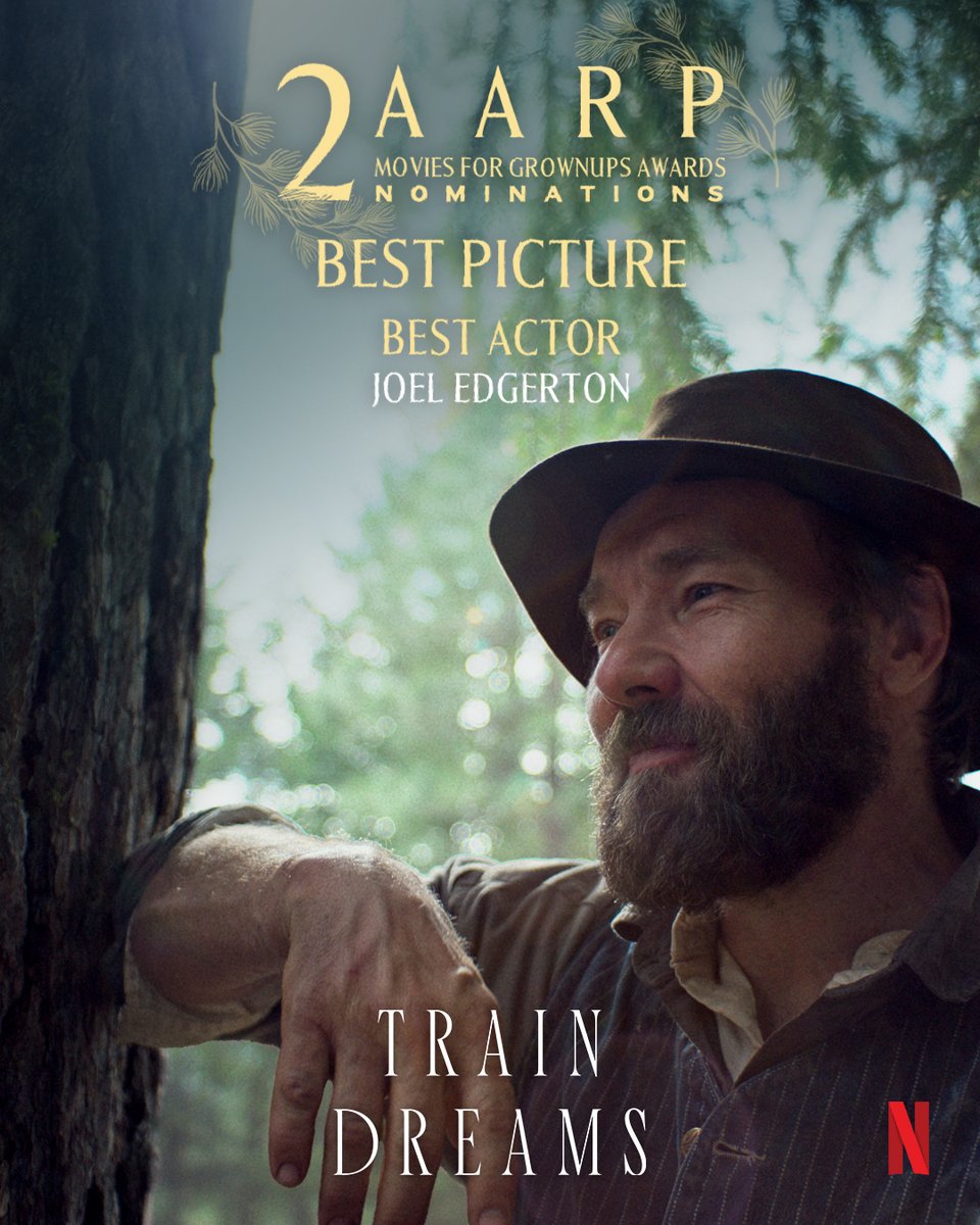 traindreamsfilm's tweet photo. Thank you to the AARP Awards for recognizing Joel Edgerton and the entire Train Dreams team with nominations for Best Picture and Best Actor. https://t.co/EhNv1Nuipu