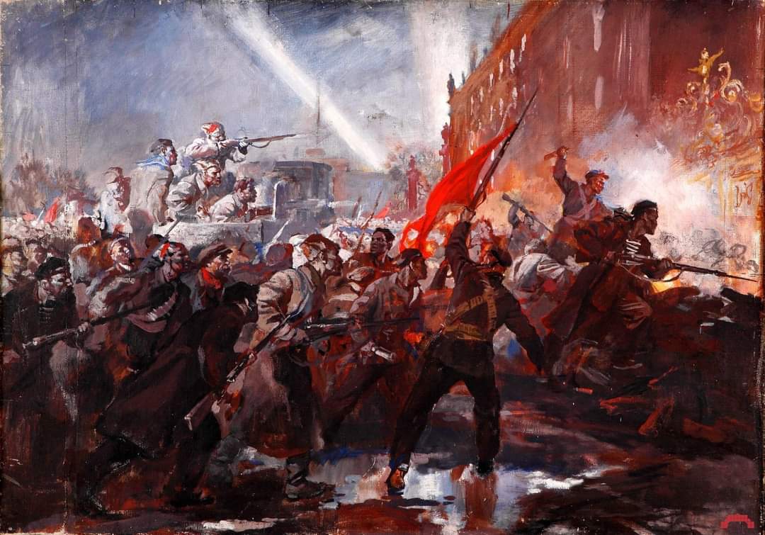 ProletariaClase's tweet photo. "los rojos solo tienen un cuadro" 

Aquí una serie de ilustraciones artísticas revolucionarias para propagar la lucha proletaria contra la escoria del mundo burgués y por el Comunismo: 

1. Asalto al Palacio de Invierno (Pavel Sokolov-Skalya, 1939) https://t.co/JNopIofA0s