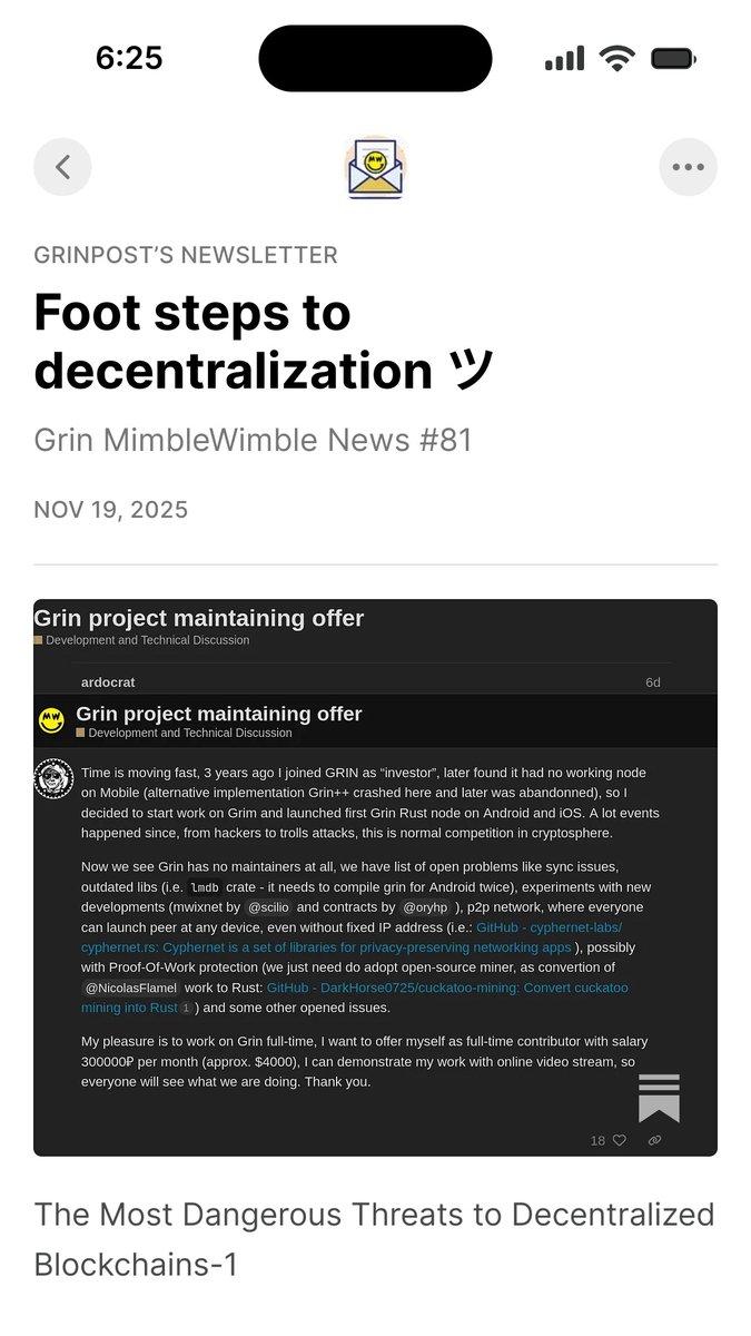 mw_grin's tweet image. Grin mimblewimble privacy blockchain NEWS &amp;amp; Developments.
#privacy #rustlang #decentralization #PrivacyCoins 

open.substack.com/pub/grinpost/p…