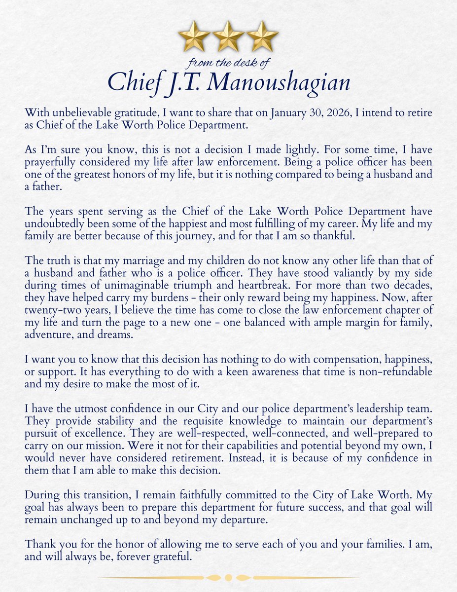 After a lot of prayer and consultation with my wife and family, I have decided to retire effective January 30, 2025. What an honor it is to be tired from the work you once prayed for.