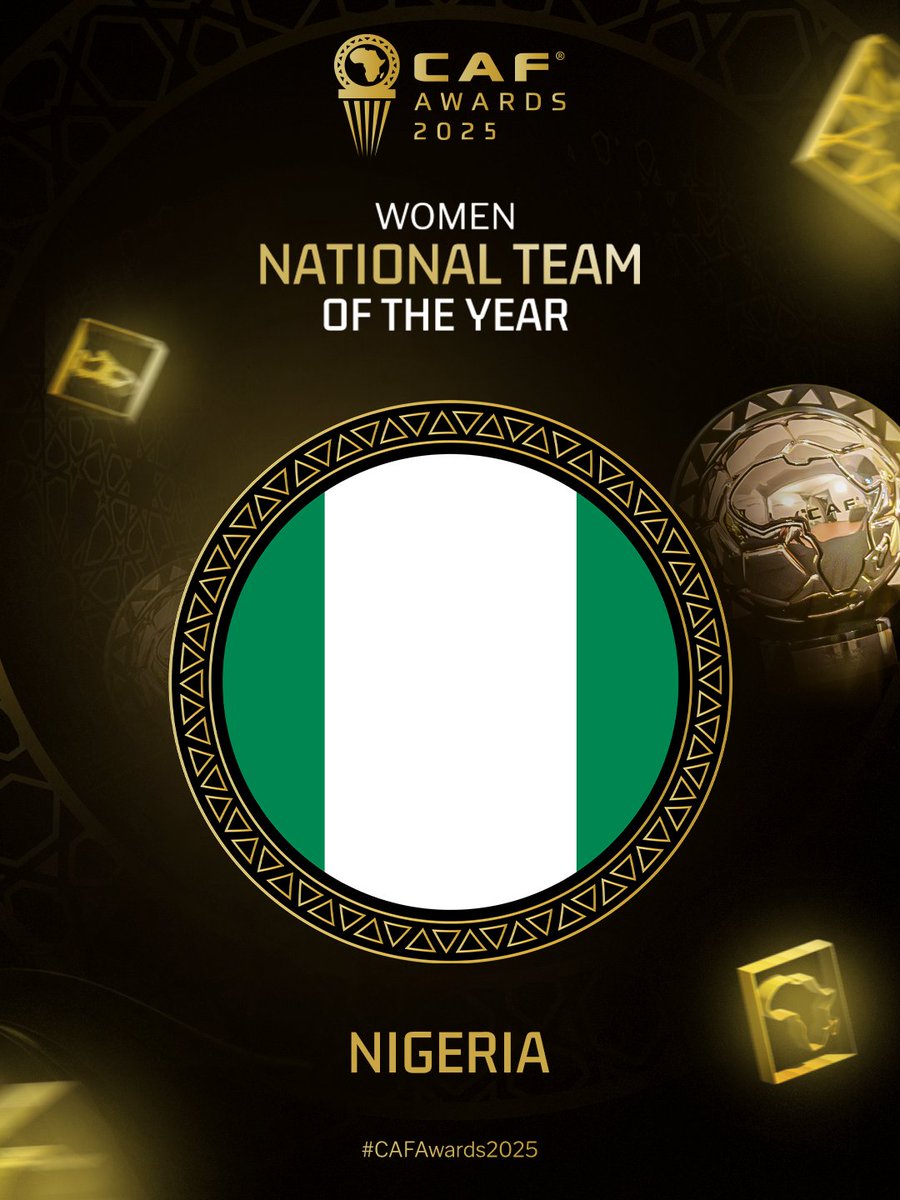 CAF_Online's tweet image. Records? Set. Awards? Won! 

Nigeria are the Women&apos;s National Team of the Year! 🇳🇬

#CAFAwards2025