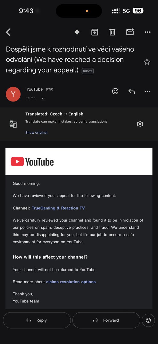 <a href="/YouTube/">YouTube</a> <a href="/YouTubeInsider/">YouTube Liaison</a> <a href="/YouTubeCreators/">YouTube Creators</a> <a href="/nealmohan/">Neal Mohan</a> <a href="/YoutubeSuppor19/">YoutubeSupport</a> 

I appealed YouTube’s decision and politely asked for a human review. Instead, I got an automated rejection.
I explained I have Asperger’s, that I love creating content, and that I’ve never intended to break