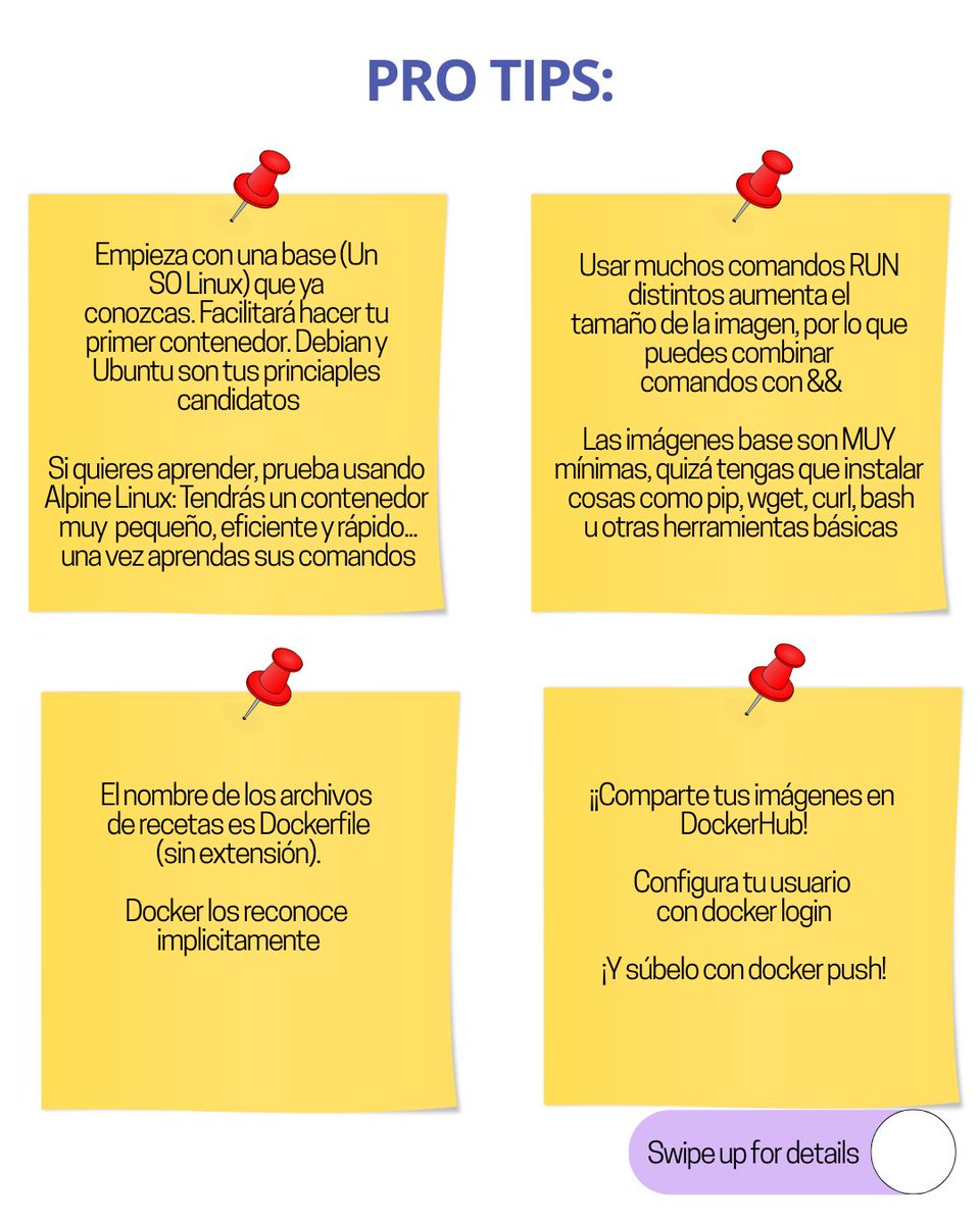 RSGSpain's tweet image. Crear un contenedor es muy sencillo:  un archivo muy básico para empezar y 4 keywords principales para ello: FROM (para indicar el SO base de partida), RUN (instalar herramientas en el contenedor), ENV (Para variables de entorno) y ENTRYPOINT (Para indicar el comando a ejecutar)