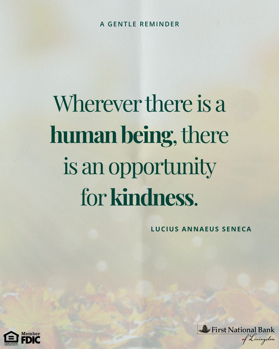 FNBLivingston's tweet image. Kindness doesn’t have to be grand to be meaningful.

A smile, a moment of patience, a gentle word — it all matters.

Today, let’s look for the small opportunities to show a little kindness to the people around us. 💚

#GentleReminder #ChooseKindness #CommunityStrong #FNBFamily