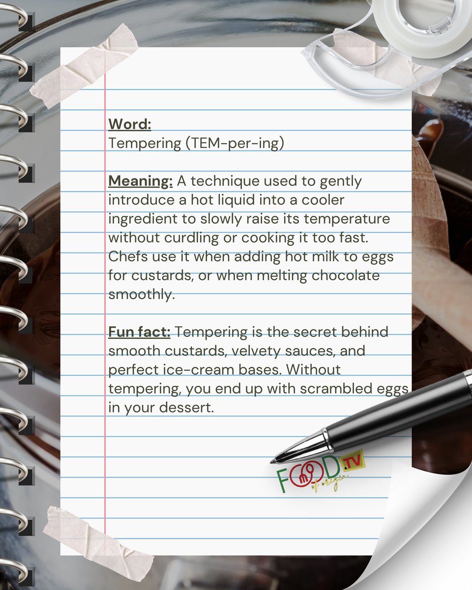 Foodoforiginn's tweet image. Culinary Term of the Week: Tempering

It’s the secret behind silky sauces, glossy chocolate, and perfectly balanced flavors.
A small step that makes a big difference in the kitchen! ✨

#foodoforigin #tempering101 #kitchenbasics #foodeducation #cheftips