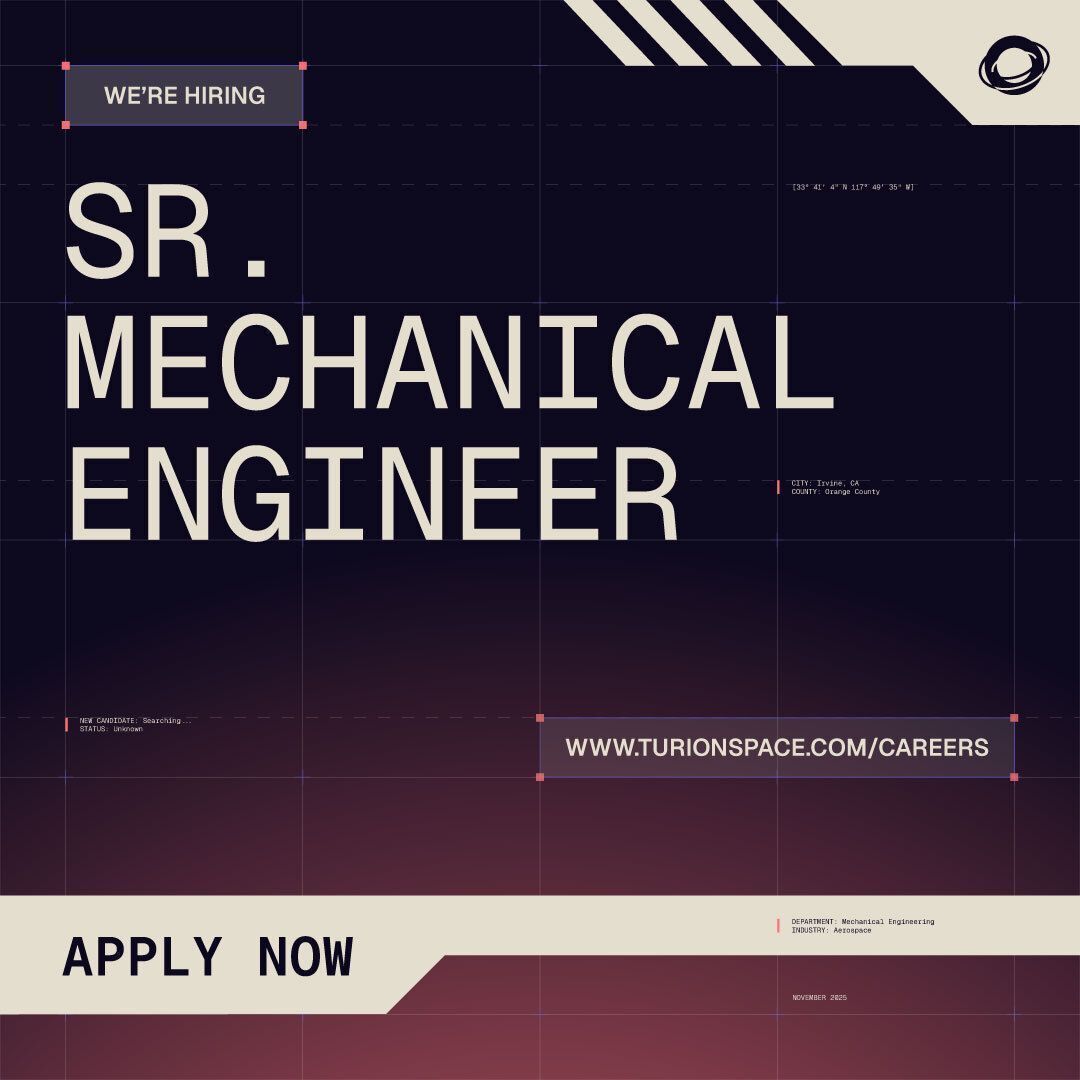 TurionSpace's tweet image. Hiring: Sr. Mechanical Engineer

Design and build spacecraft hardware—structures, mechanisms, and fluid systems—for missions headed to orbit.

Apply → buff.ly/dPaFdzr

#MechanicalEngineering #NowHiring
