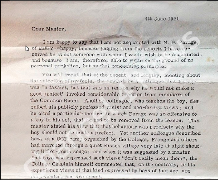 EuropeanUnity1's tweet image. Nigel Farage says:

 &quot;The Guardian has produced no contemporaneous record or corroborating evidence to support these disputed recollections from nearly 50 years ago.&quot;

Here is the letter written by a Dulwich College teacher in 1981

#PMQs #FarageOut