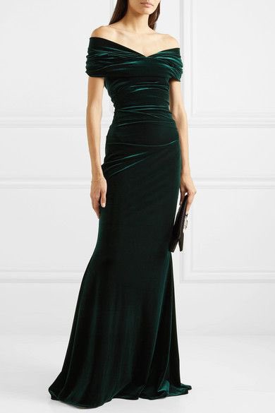 talbot runhof green velvet dress Buy Talbot Runhof Green Draped Maxi Dress in Stretch Velvet For Women Online