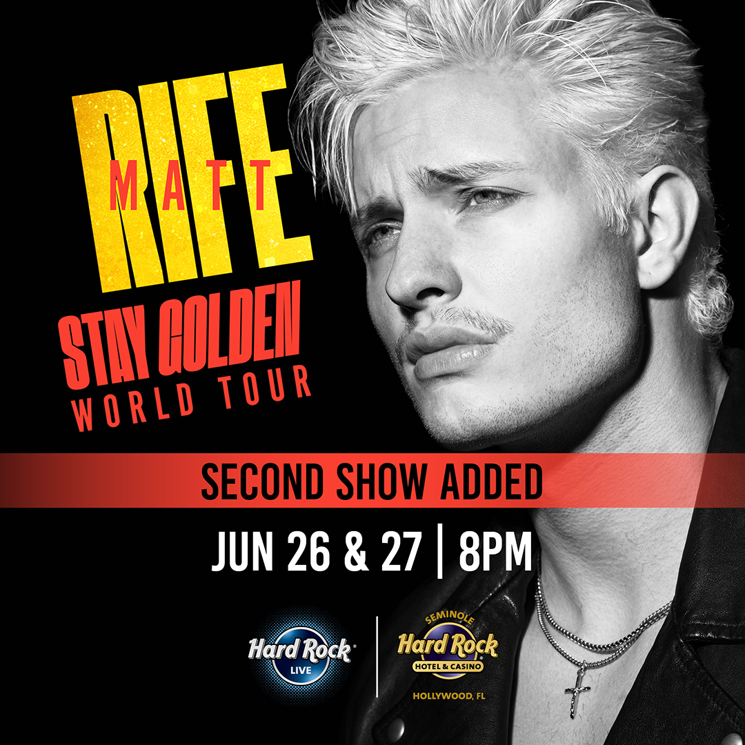 HardRockHolly's tweet image. SECOND SHOW ADDED: @MattRife is bringing a second show to Hard Rock Live on Saturday, June 27!

Our social media pre-sale is on Thursday, November 20 at 10AM.

🔒 Password | WILD

Tickets go on sale to the general public on Friday, November 21 at 10AM.
