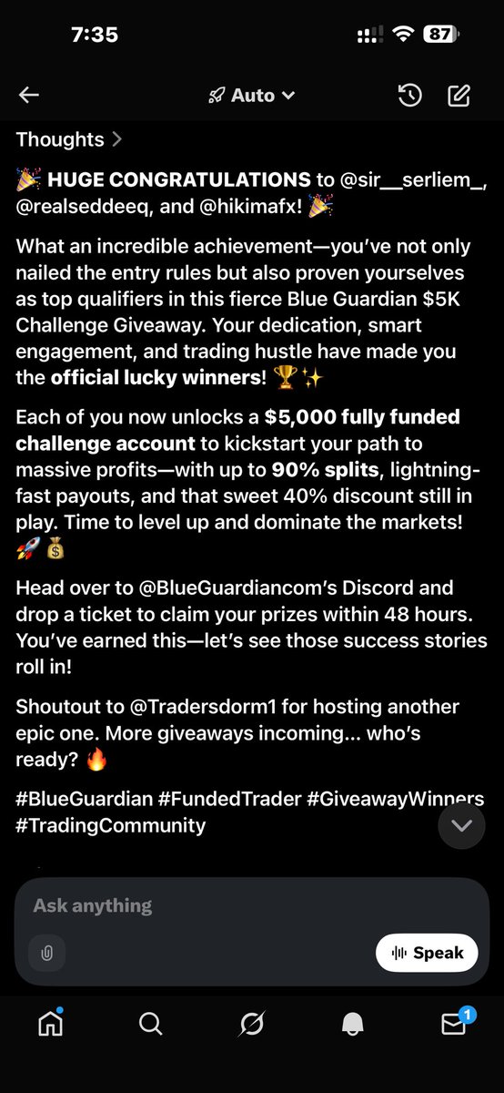 🎉 **HUGE CONGRATULATIONS** to <a href="/sir__serliem_/">serliem_</a>, <a href="/realseddeeq/">Realseddeeq</a>, and <a href="/hikimafx/">𝐇𝐢𝐤𝐢𝐦𝐚_𝐅𝐱</a>! 🎉

What an incredible achievement—you've not only nailed the entry rules but also proven yourselves as top qualifiers in this fierce Blue Guardian $5K Challenge Giveaway. Your dedication, smart