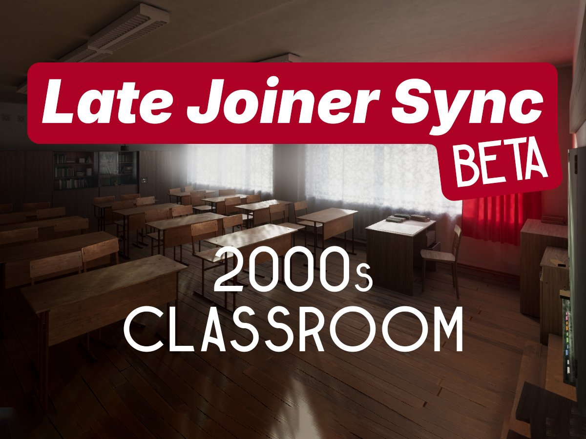 ArticCG's tweet photo. VRChat world "2000s Classroom" just received LATE JOINER SYNC support! This means that if something is drawn on the chalkboard, anyone who join the instance will see the drawings instead of an empty board! https://t.co/uNBSjYoBQq