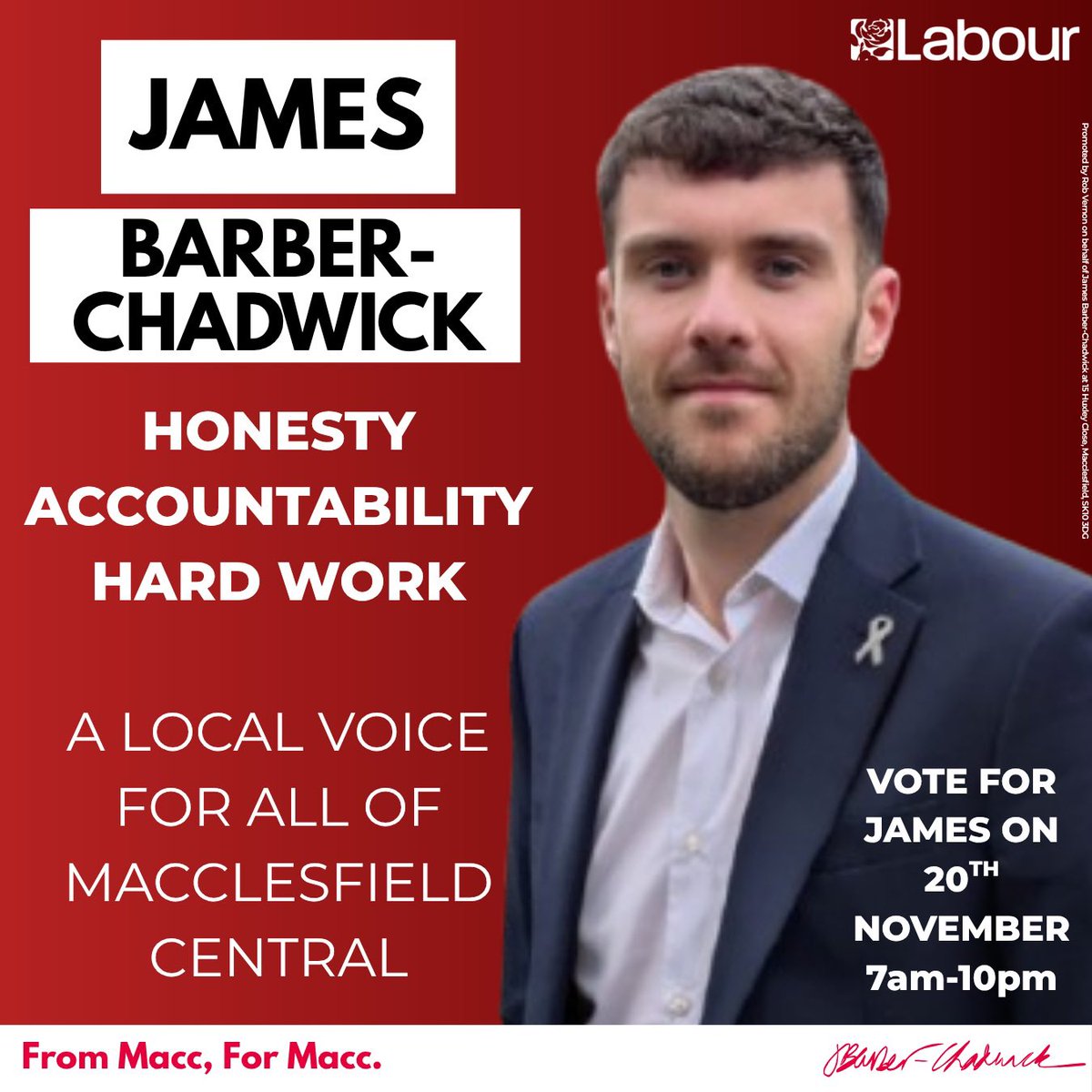 Tomorrow, #Macclesfield Central will vote for its next Cheshire East Councillor. 

I’m standing on a proudly progressive platform that focuses not on playing politics, but getting on with the hard work that my community deserves from its Councillors.

Proud to be #FromMaccForMacc