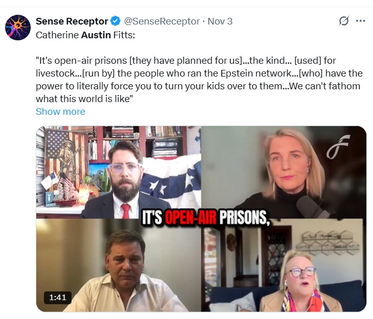 CathJNC's tweet image. Further info on bad actors collaborating w/Alex Newman:

Catherine Austin Fitts suggests that our civilization is acting in a covert way w/technologically advanced who possibly live on the moon or another planet.

Andrew Bridgen is a Russian propagandist elevated as a health hero