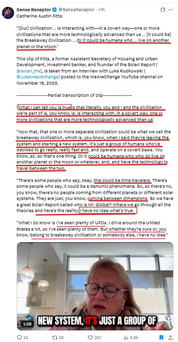 CathJNC's tweet image. Further info on bad actors collaborating w/Alex Newman:

Catherine Austin Fitts suggests that our civilization is acting in a covert way w/technologically advanced who possibly live on the moon or another planet.

Andrew Bridgen is a Russian propagandist elevated as a health hero