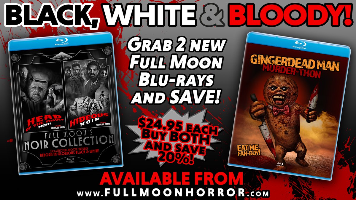 fullmoonhorror's tweet photo. Grab 2 new #FullMoon #horror #Blurays and SAVE!!
Get a black & white double feature and the murderous exploits of the #Gingerdeadman!! @RealCharlesBand
https://t.co/lAf8XrtltH https://t.co/ZgeReuxRvG
