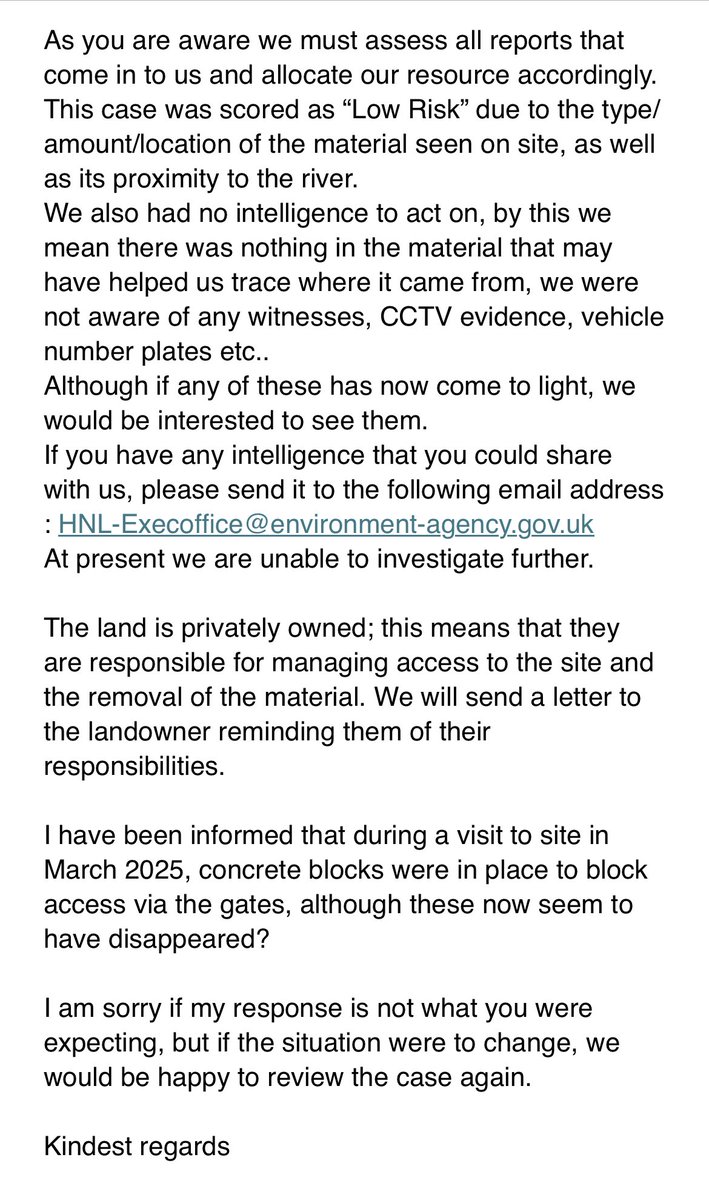 paulpowlesland's tweet photo. Hi EA. I told you about an illegal waste dump next to my river and you wrote me a letter saying you weren’t going to do anything. Would you like to reconsider that decision, shut the site down & order the landowner to remove the waste? 

Location is here, letter & photos below:

https://t.co/BHRQVbLAJZ