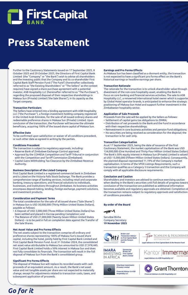 As was already moved on <a href="/FinxZim/">Financial Express</a>, Albwardy has added another Zim hospitality asset for $30m- the former Kingdom Hotel in Vic Falls.

Stay ahead of the news curve, subscribe to <a href="/FinxZim/">Financial Express</a>