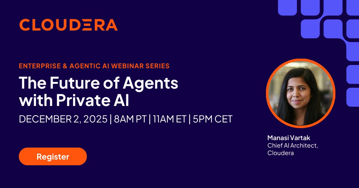 cloudera's tweet image. The future of AI belongs to those who can control it. 

Join us in a multi-session series to learn how to build and run advanced models on your own terms with private AI: bit.ly/4p96MSS