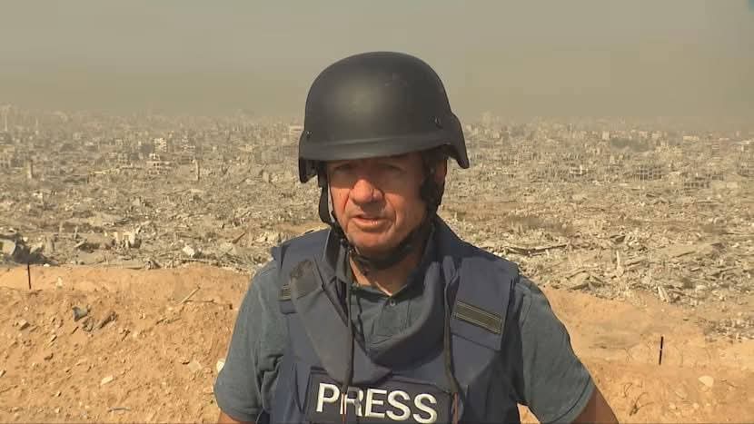 PalPress24's tweet image. I have never seen destruction like this in my life — as if a devastating hurricane had struck the area.
These were the words of journalist John Irvine, a correspondent for a British news channel, who managed to enter northern Gaza accompanied by the Israeli army — the only route…