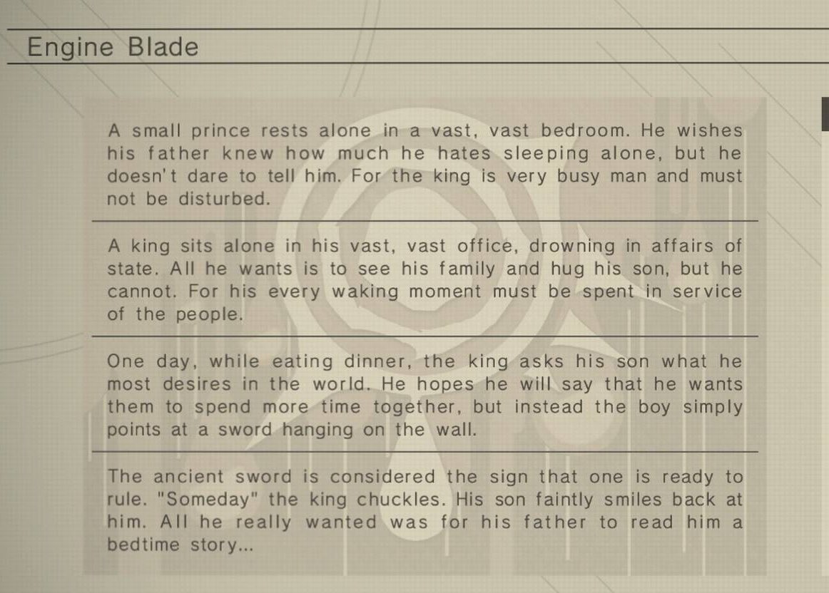 You think you’re so funny including this in Nier Automata upon getting the engine blade, huh. You think you’re SO FUNNY adding abit more story perspective like this and making me cry, HUH.