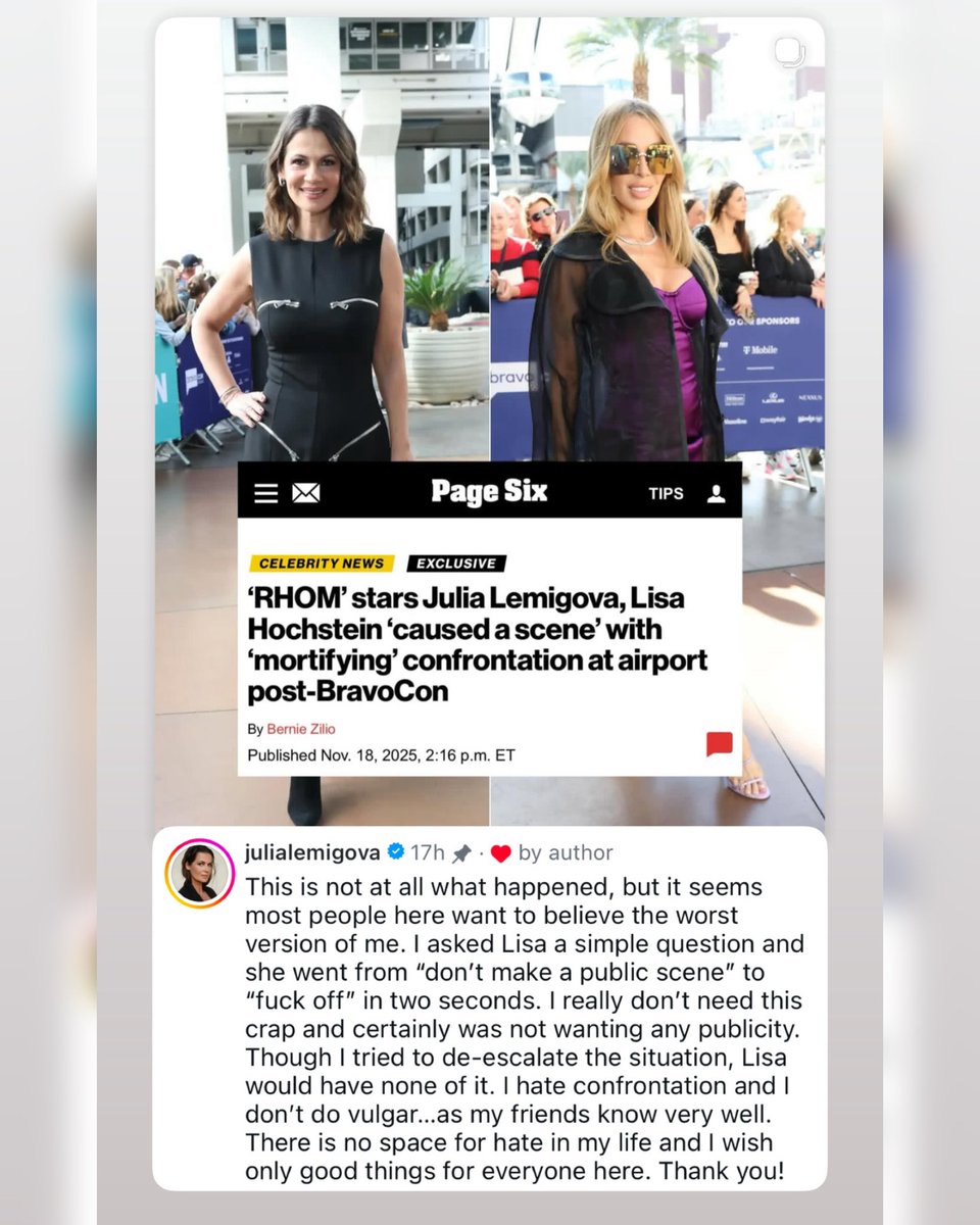 queensofbravo's tweet image. Julia’s response to Lisa Hochstein after that PageSix article exposed their airport drama 👀 #RHOM