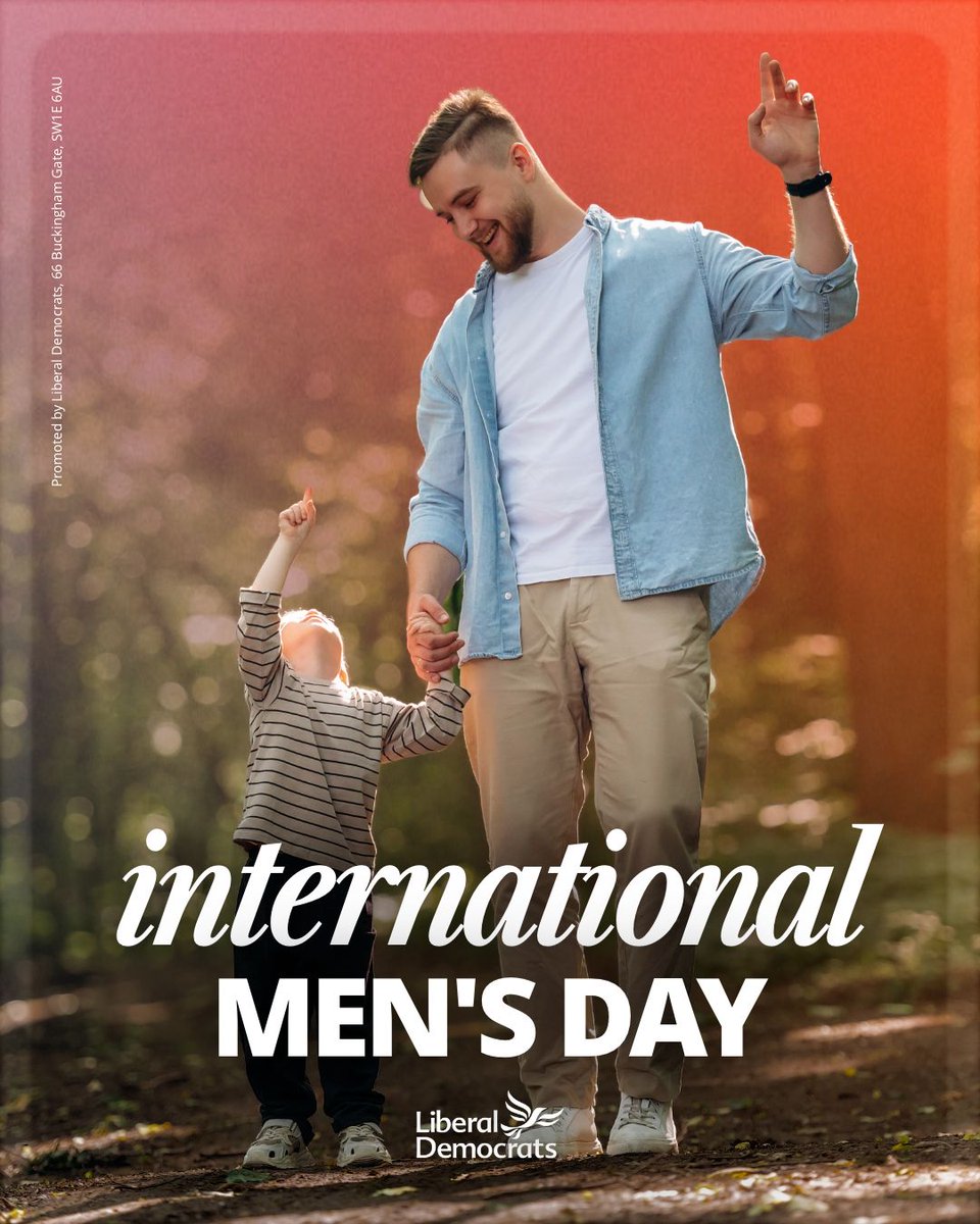 LibDems's tweet image. On International Men's Day, we celebrate the positive contributions of men and boys in our society.

We also recognise issues disproportionately affecting men's wellbeing. Men continue to face higher levels of rough sleeping, lower life expectancy, and higher rates of suicide.