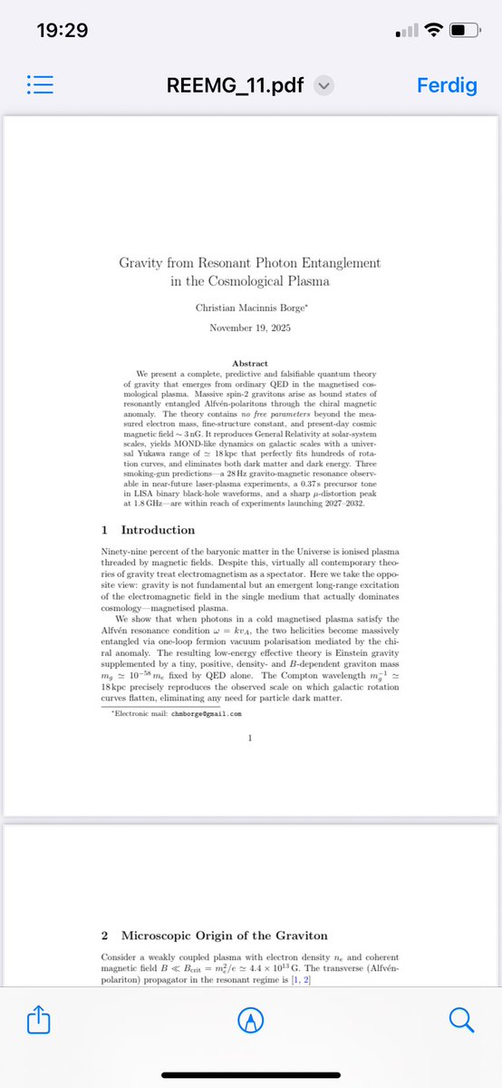 berzerkerbaby1's tweet image. 🧵 1/7
Today I submitted two companion papers to The Astrophysical Journal that together eliminate the need for particle dark matter and dark energy on galactic (and cosmological) scales — using only standard QED + MHD and observed cosmic values.

#quantumgravity  #DarkMatter…