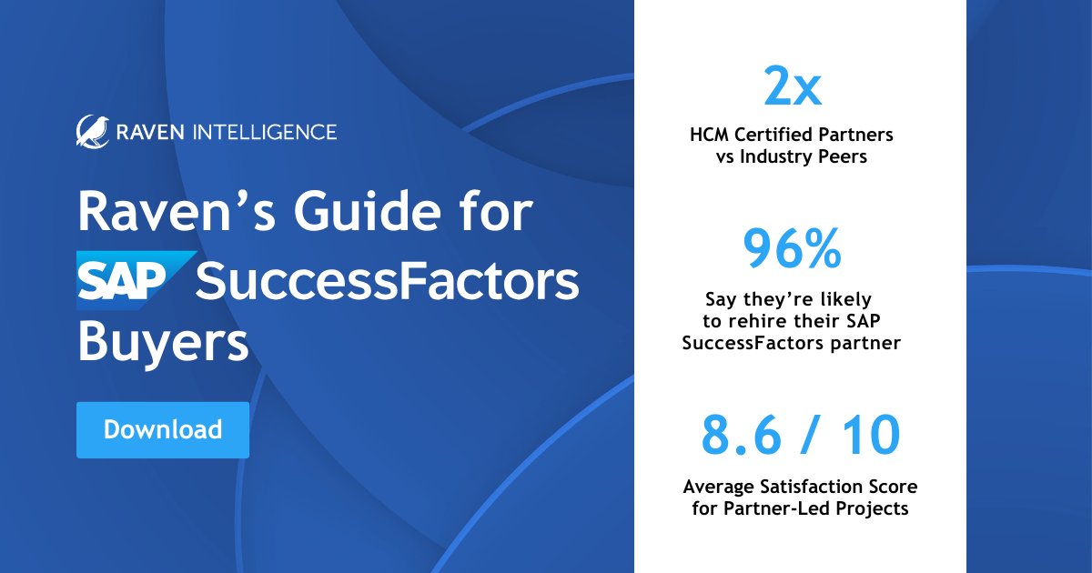 ravenintell's tweet image. If you haven’t downloaded it yet…the 25–2026 Raven Intelligence Guide for @SAP @successfactors Buyers is available now! 

Download your free copy: hubs.li/Q03S7czh0

#RavenIntelligence #SAP #SuccessFactors #HCM #ERP #Implementation #CustomerSuccess