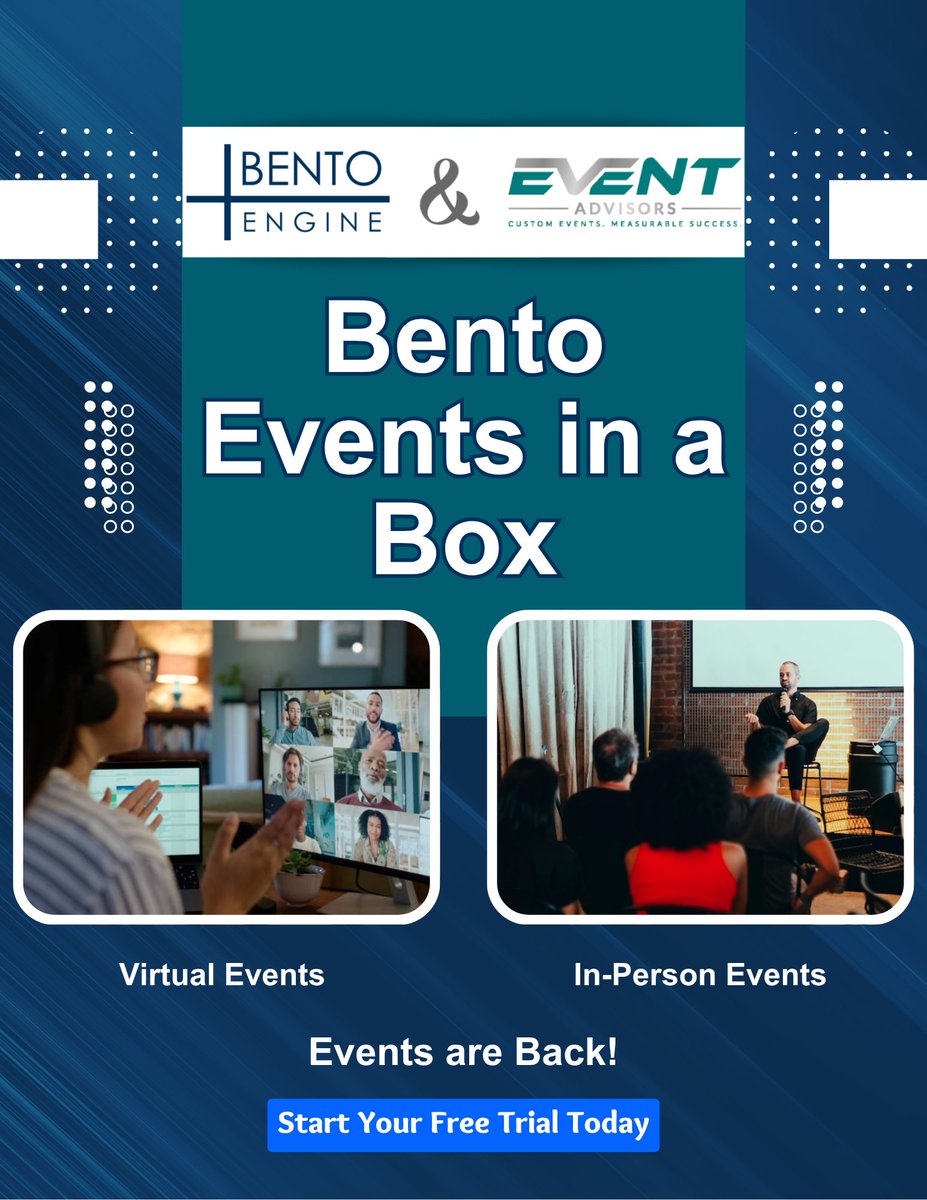 BentoEngine's tweet image. Events are back for advisors, but organizing and prepping for them is still the hard part.

That is where Bento Events in a Box comes in. 

You get everything you need to run in-person or virtual events on client-friendly, timely topics. With Events in a Box, you receive:
✅…