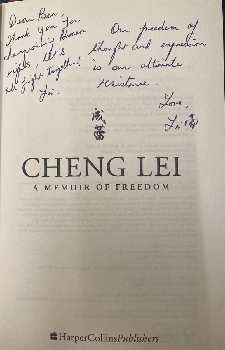 I had a long flight today. I spent much of it reading Cheng Lei’s deeply moving memoir of detention and prison in #China. 

I had the privilege of meeting her just last Friday.

I highly recommend this book