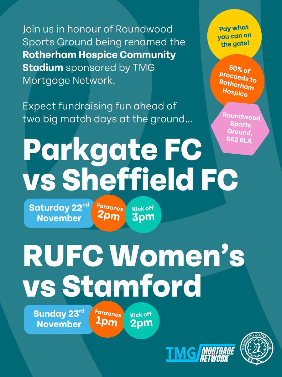 Attention now turns to this weekends game at <a href="/parkgatefc/">Parkgate Football Club</a> where as you can see it’s a really special weekend where they have partnered with Rotherham hospice, so it would be fantastic to get as many travelling fans as we can to help with the cause!

#worldsfirst #football #gameday