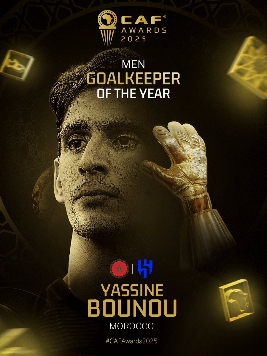 Making history, one save and award at a time! 🧤

Yassine Bounou is the Men's Goalkeeper of the Year! 🇲🇦

#CAFAwards2025