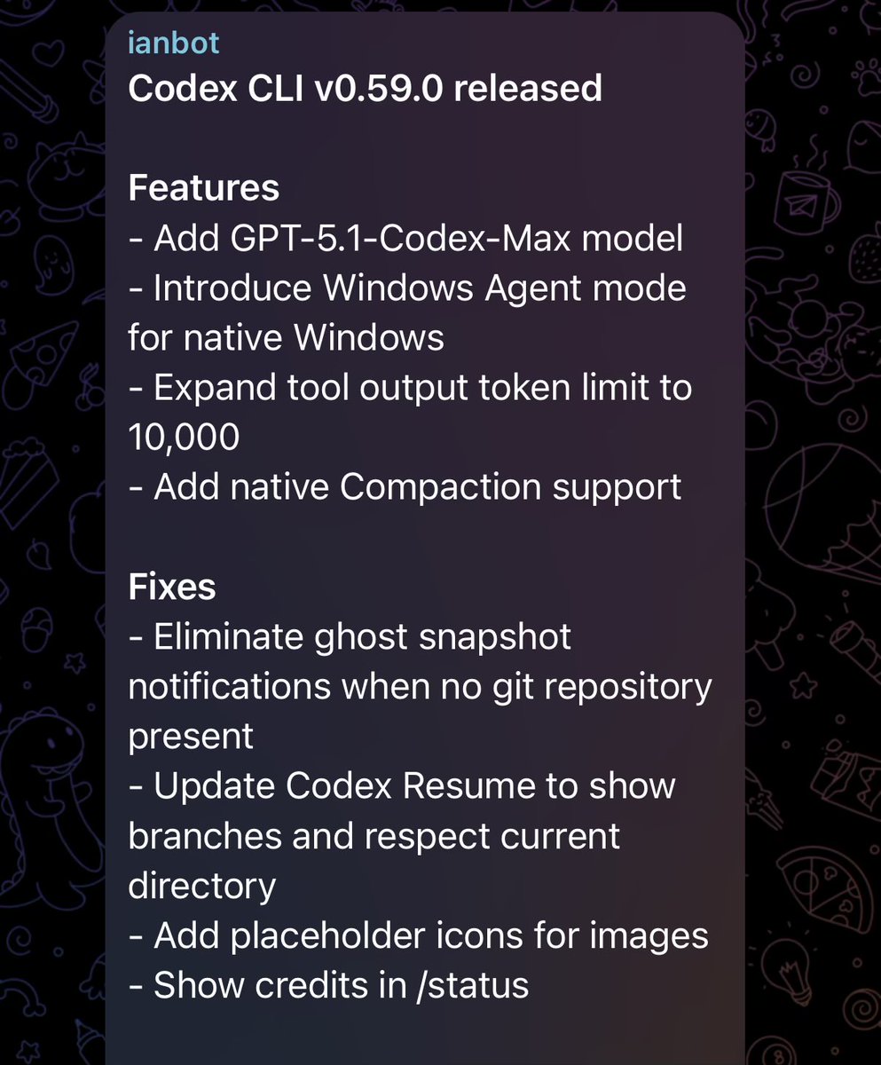 全新的 GPT-5.1-Codex-Max 模型已在 Codex CLI 中上線 🔥

 （這說法不太好念，對吧？）