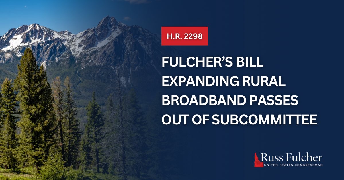 RepRussFulcher's tweet image. My bill, the Reducing Barriers for Broadband on Federal Lands Act, has passed through @HouseCommerce subcommittee.

This legislation will expedite broadband deployment for America’s rural communities—an issue especially important to Idaho—by removing bureaucratic redundancy…