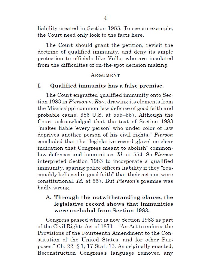 QUALIFIED IMMUNITY UPDATE:

Today <a href="/IJ/">Institute for Justice</a> filed an amicus urging SCOTUS to take NRA v. Vullo (again).

2 years ago, SCOTUS held that the NY State campaign to silence speech and advocacy violated the 1A.

On remand, the 2d Cir. granted QI.

Our brief tears down QI all the way down. 1/