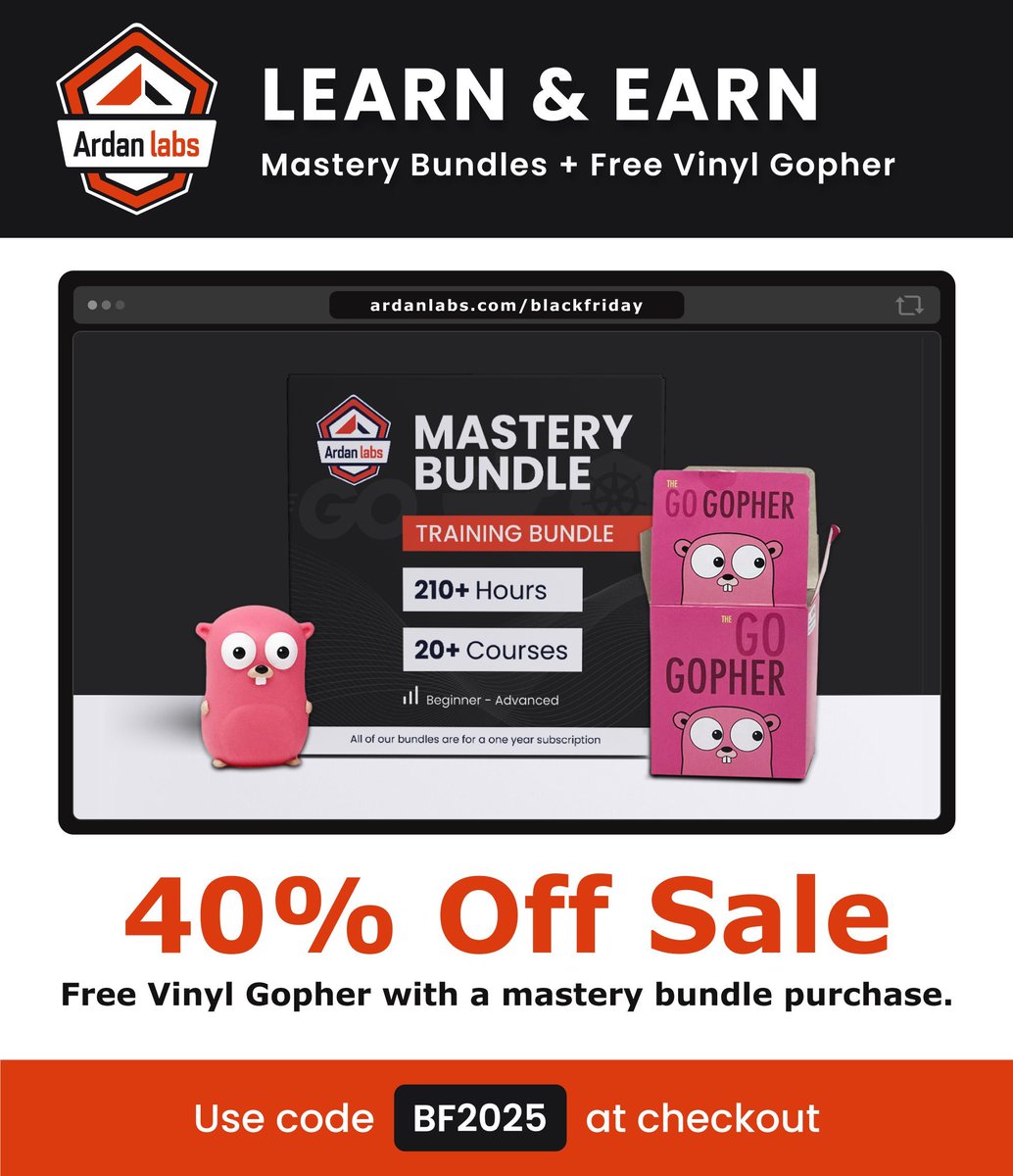 ardanlabs's tweet image. 🐹Meet your new desk buddy!

The Mastery Bundle is 40% off this month &amp;amp; comes with a free collectible vinyl gopher.
Because great developers deserve both skills &amp;amp; style.

👉 ardanlabs.com/mastery 

💻 Learn from Ardan’s experts &amp;amp; adopt your own gopher while supplies last.…