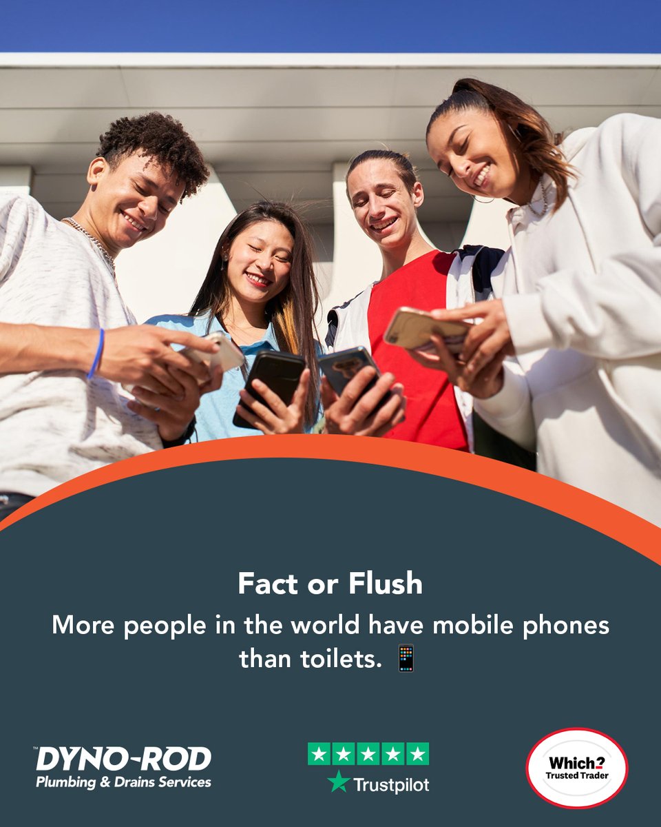 DynoUK's tweet image. Fact! Around 4.2 billion people have toilets… and over 5 billion have phones. Makes you appreciate good plumbing, doesn’t it? 💧

#FactOrFlush #DynoRod #PlumbingFacts