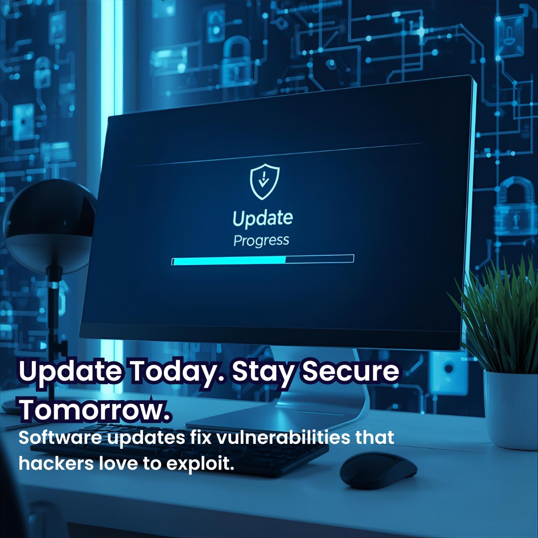 JCCHelp's tweet image. Regular Software Updates
Keep your software up-to-date, stay one step ahead!
Every update isn’t just about new features—it’s often about patching security holes that hackers love to exploit.

#CybersecurityTips #SoftwareUpdate #StaySecure #PatchYourSystems #CyberAware #TechSecure