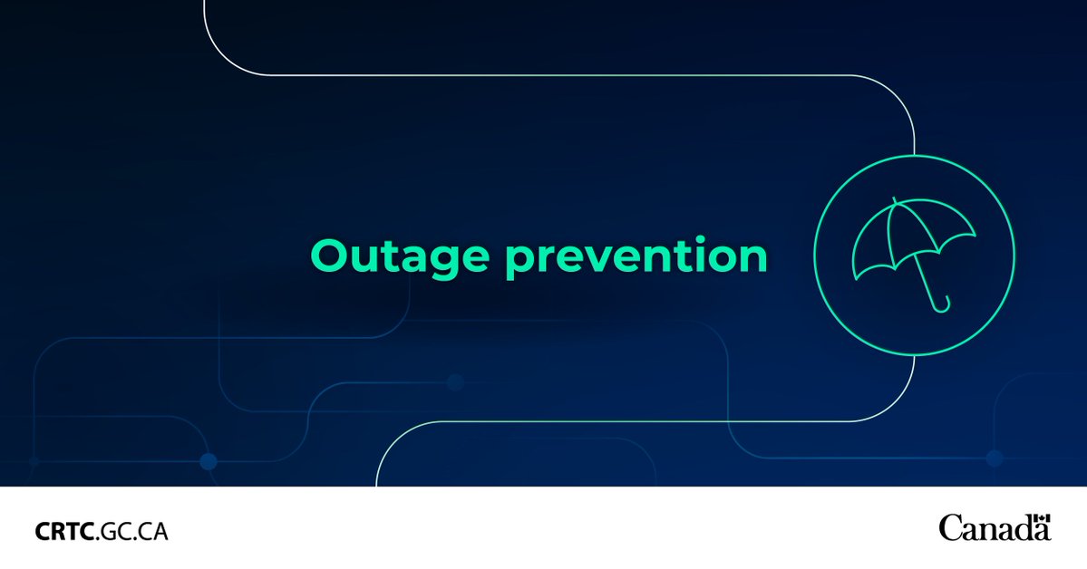 CRTCeng's tweet image. When outages happen, Canadians can lose access to the services they count on every day. 

We’re working to prevent outages and make them less disruptive when they do occur. Learn more: crtc.gc.ca/eng/resilience…