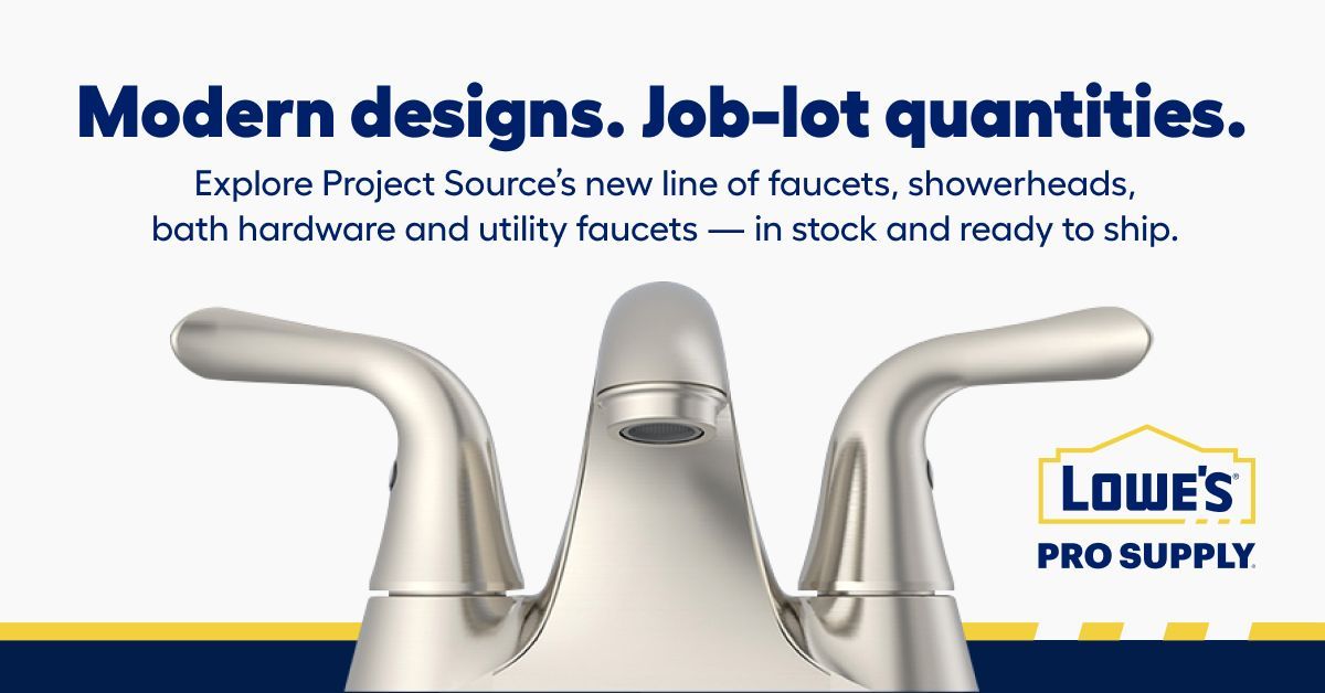 LowesProSupply's tweet image. Simplify renovations with Project Support from Lowe’s Pro Supply. New Project Source faucets deliver modern design, job-lot quantities and value pricing for every project. Visit lps.pro/4nvUXoX

#ProjectSupport
#WeSupplyThePros
#ProGradeProducts
#LowesProSupply