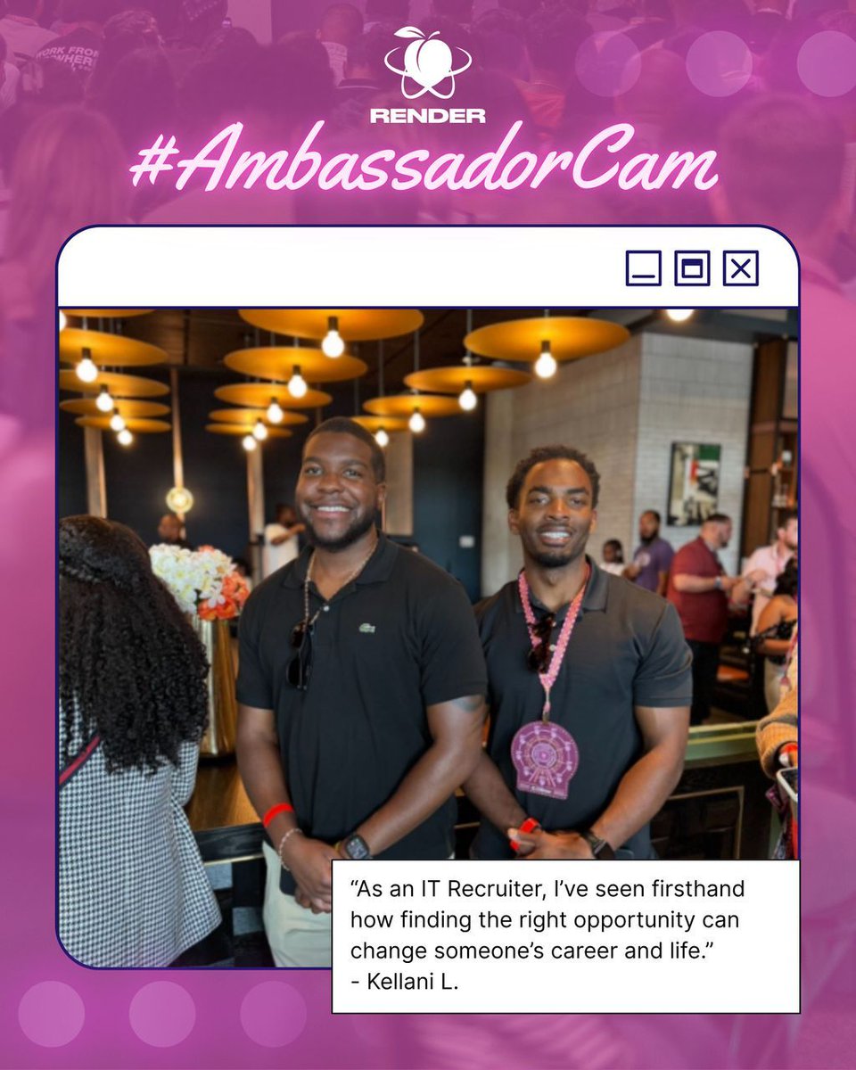 RenderATL's tweet image. This is why Kellani became a RenderATL 2026 Ambassador. He&apos;s on a mission to help people break into tech, build real community, and connect with opportunities that open doors. RenderATL isn&apos;t just another conference—it&apos;s where careers shift, networks grow, and authenticity wins.…