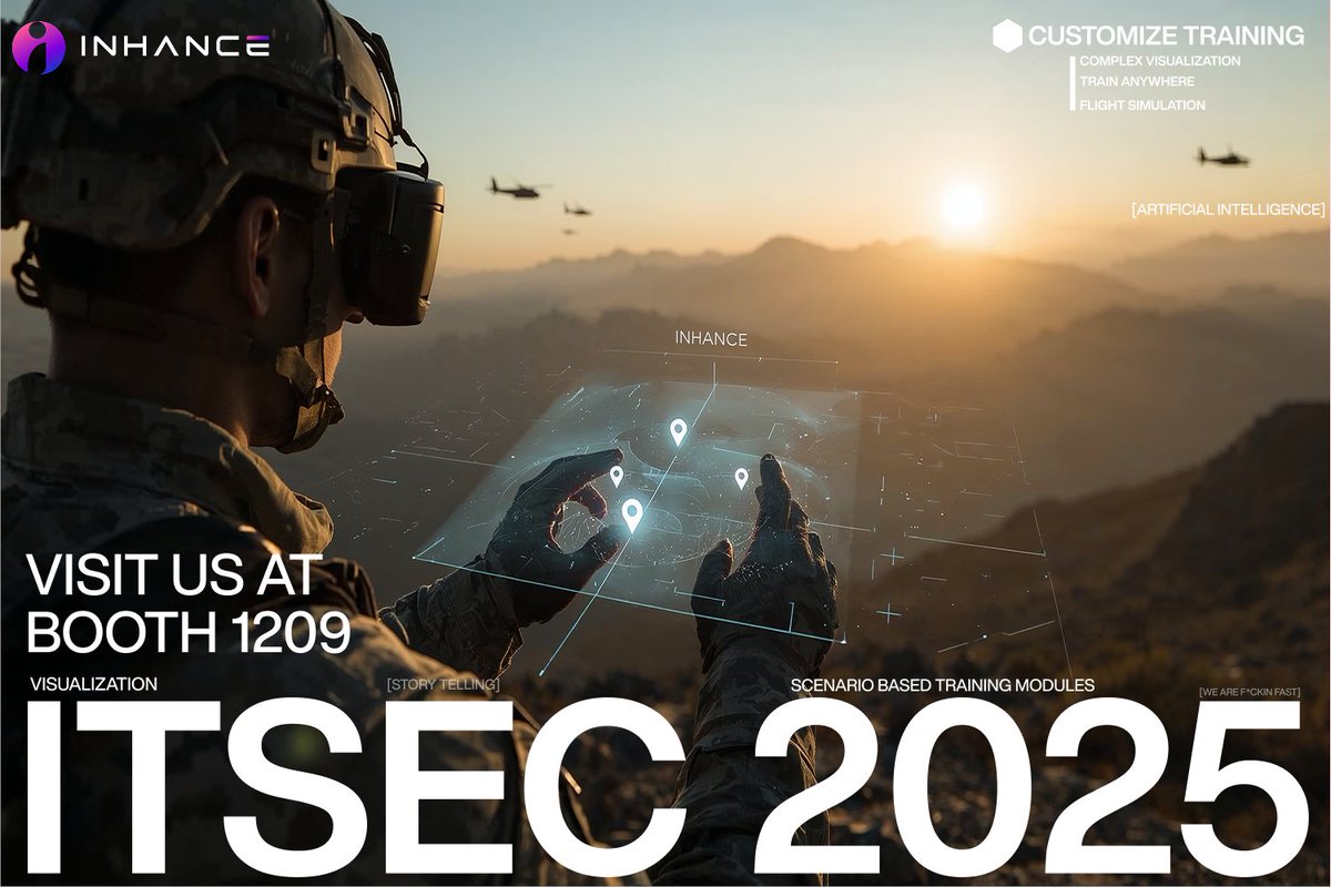 10 days until #IITSEC2025.
At Booth 1209, we’re showcasing the AI-driven immersive training experiences our team builds every day.
Simulation. Data visualization. Mission-ready results.
#IITSEC2025 #AI #Simulation #DefenseInnovation #ImmersiveTraining # Inhance