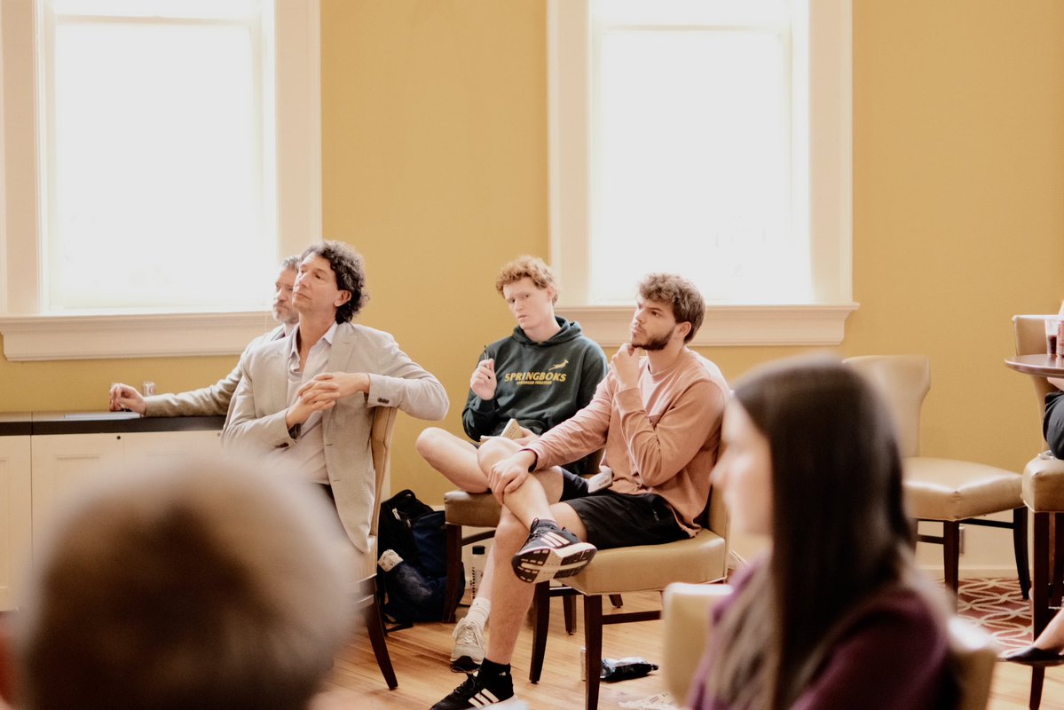 umdeclaration's tweet image. We hosted a special luncheon featuring one of Charlie Kirk’s favorite historians, William Federer. He offered our scholars an interesting look into one of Charlie’s signature topics: the evolution of government, the role of God in society, and the historical journey that has…