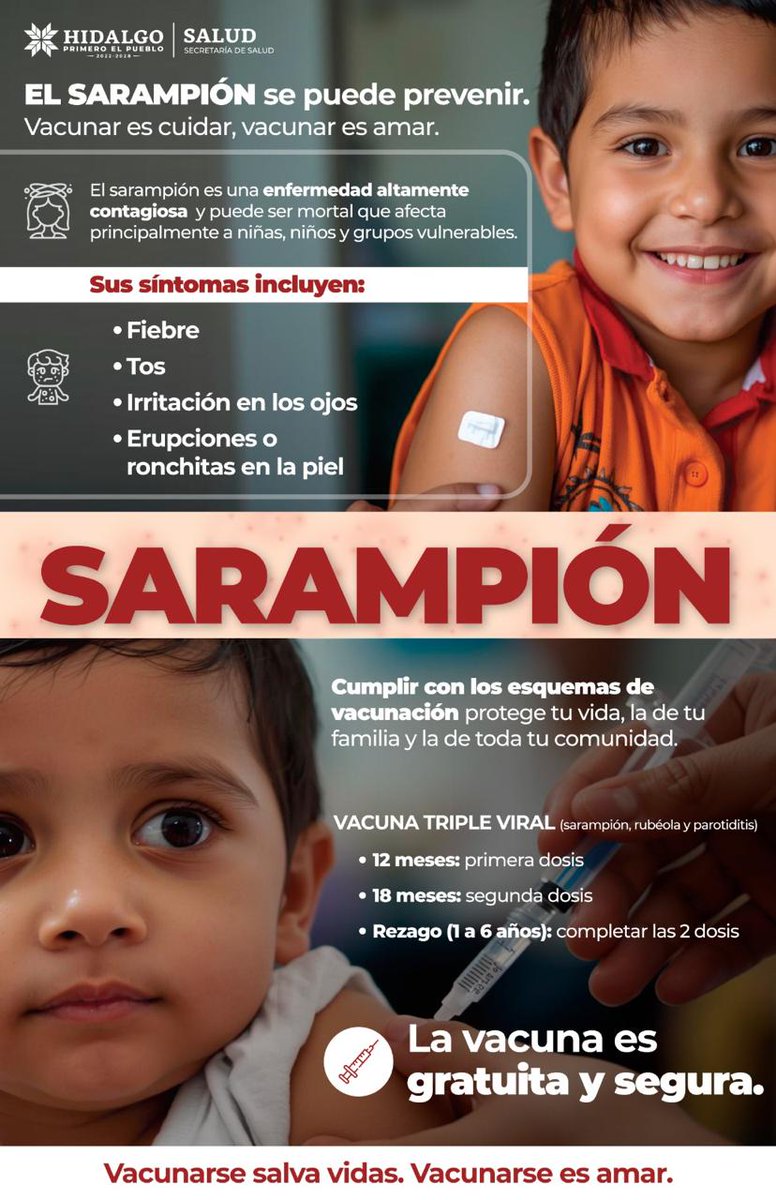 coprisehgo's tweet image. &quot;¡Protégete y protege a tus seres queridos! La campaña de vacunación contra el sarampión está disponible.&quot;
#PrimeroTuSalud #PrimeroElPueblo