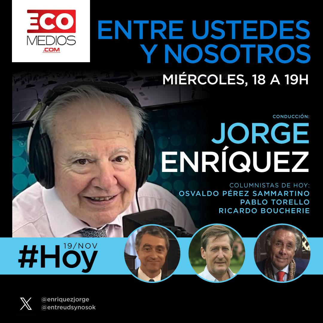 #HOY 18h  #EntreUdsYNos
<a href="/ecomedios1220/">Eco Medios</a>
<a href="/OSammartino/">O. Pérez Sammartino</a>
<a href="/Pablo_Torello/">Pablo Torello</a>

ecomedios.com youtube.com/@EcoMedios1220 instagram.com/ecomedios/