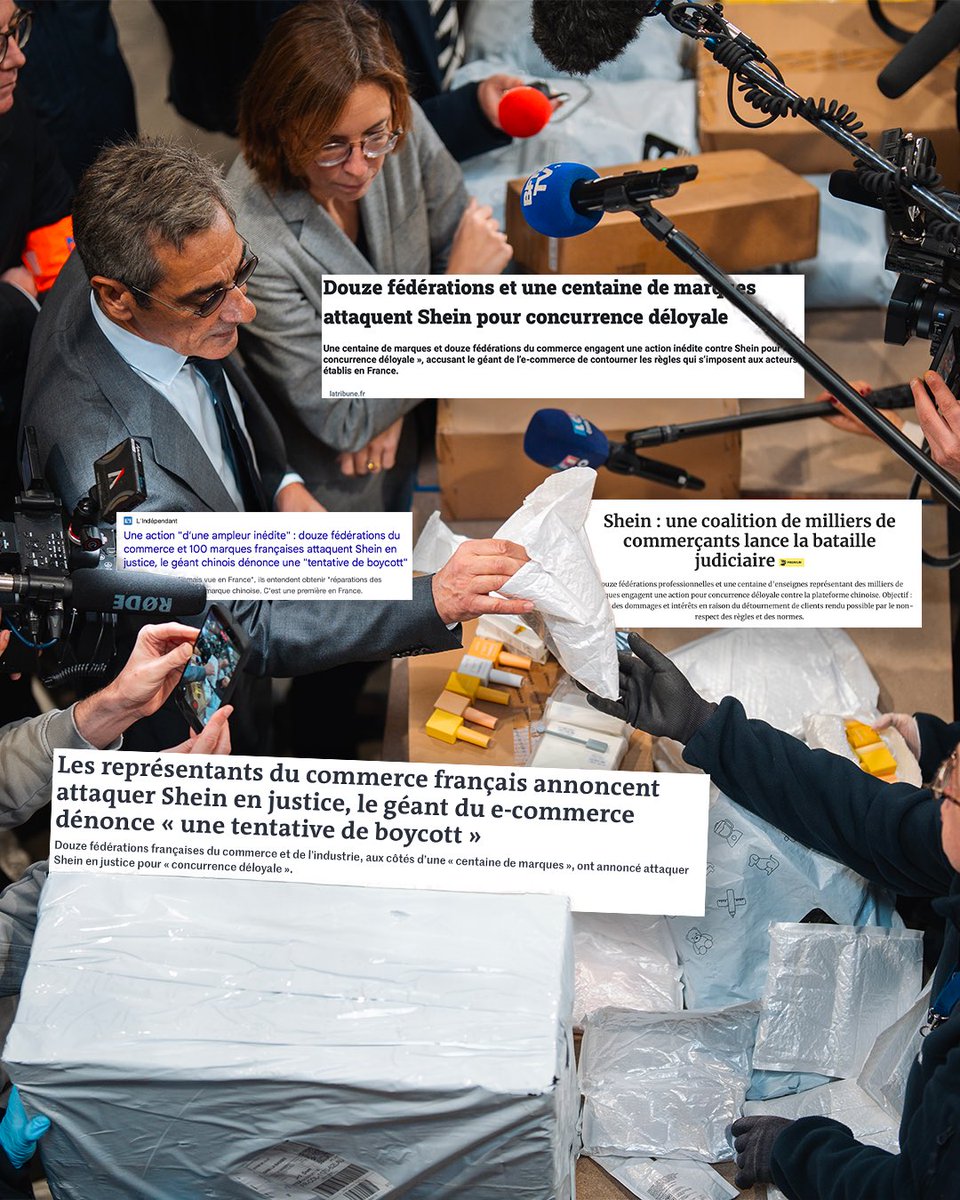 Aujourd'hui, 12 fédérations et plus d’une centaine d’entreprises se joignent à la bataille contre Shein.

Avec mes collègues du Gouvernement, nous avions saisi la Justice pour des produits illicites vendus par Shein.

Aujourd’hui, ce n’est plus seulement l’État qui agit, ce sont