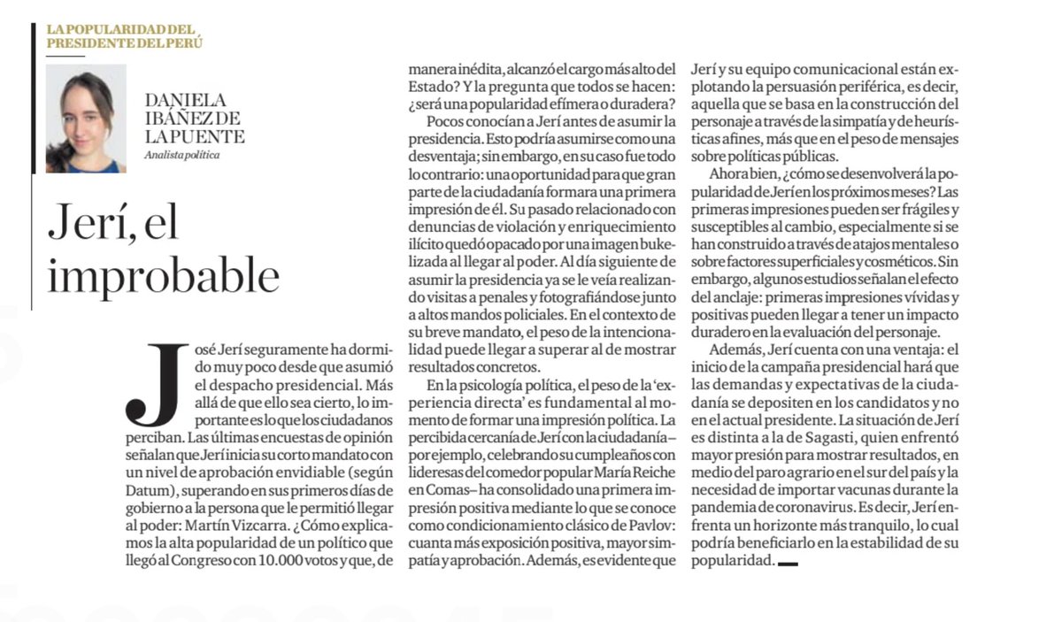 danipolitics's tweet image. ¿Cómo un congresista electo con 10 mil votos termina superando en aprobación a Vizcarra en sus primeros días? Explico las claves: primera impresión, anclaje, “bukelización” y estrategia mediática. Aquí mi columna de hoy para @elcomercio_peru