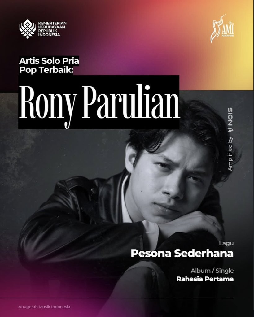 Congratulation Rony dan kita semua!

RONY PARULIAN
Artis Solo Pria Pop Terbaik
AMI Awards 2025

Bersyukur banget Rony bisa dikasih kesempatan dan kepercayaan lagi dapet piala AMI tahun ini!

#RonyParulian #AMIAwards2025